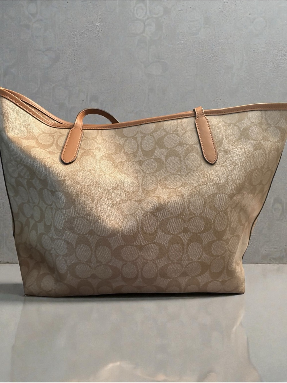 SUMMER SALE! Coach Cream Signature Tote with Tan Leather Trim - Picture 4 of 15